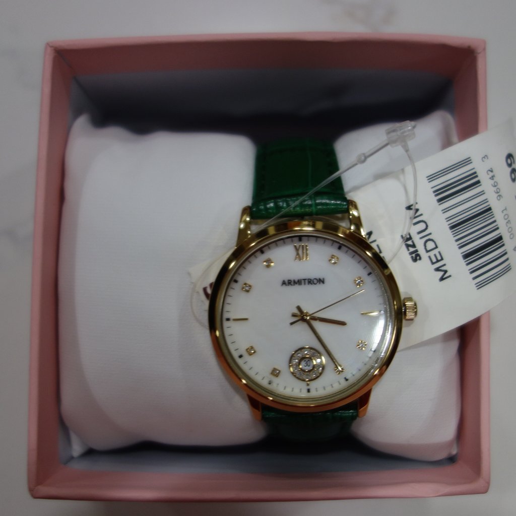 Armitron Women’s Crystal Accent Leather Strap Calendar Watch - 75-5834mpgpgn $74